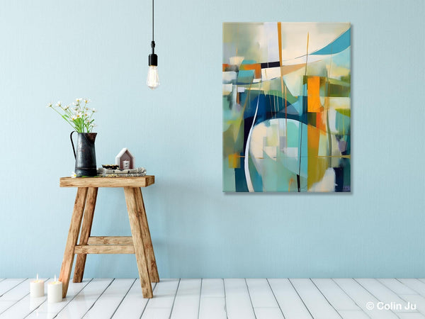 Large Geometric Abstract Painting, Acrylic Painting on Canvas, Landscape Canvas Paintings for Bedroom, Original Landscape Abstract Painting-LargePaintingArt.com