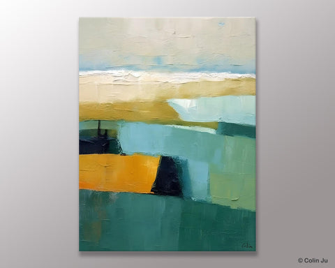 Large Geometric Abstract Painting, Landscape Canvas Paintings for Bedroom, Acrylic Painting on Canvas, Original Landscape Abstract Painting-LargePaintingArt.com