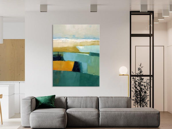 Large Geometric Abstract Painting, Landscape Canvas Paintings for Bedroom, Acrylic Painting on Canvas, Original Landscape Abstract Painting-LargePaintingArt.com