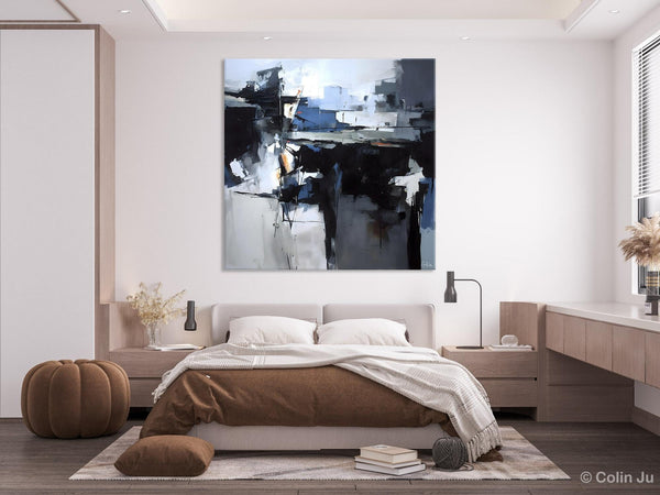 Original Modern Wall Art on Canvas, Black Contemporary Canvas Art, Modern Acrylic Artwork for Sale, Large Abstract Painting for Bedroom-LargePaintingArt.com