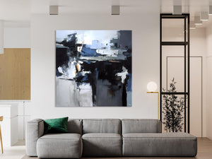 Original Modern Wall Art on Canvas, Black Contemporary Canvas Art, Modern Acrylic Artwork for Sale, Large Abstract Painting for Bedroom-LargePaintingArt.com