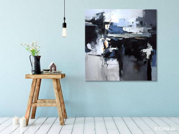 Original Modern Wall Art on Canvas, Black Contemporary Canvas Art, Modern Acrylic Artwork for Sale, Large Abstract Painting for Bedroom-LargePaintingArt.com
