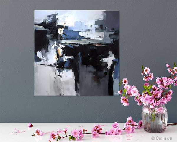 Original Modern Wall Art on Canvas, Black Contemporary Canvas Art, Modern Acrylic Artwork for Sale, Large Abstract Painting for Bedroom-LargePaintingArt.com
