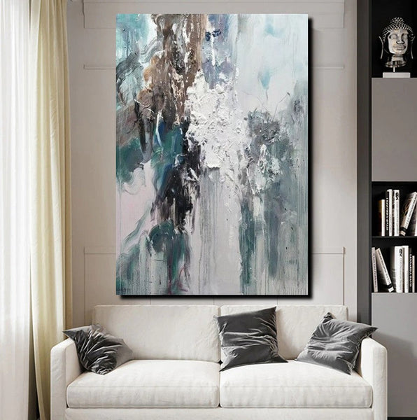 Living Room Abstract Paintings, Large Acrylic Canvas Paintings, Large Wall Art Ideas, Impasto Painting, Blue Modern Abstract Painting-LargePaintingArt.com