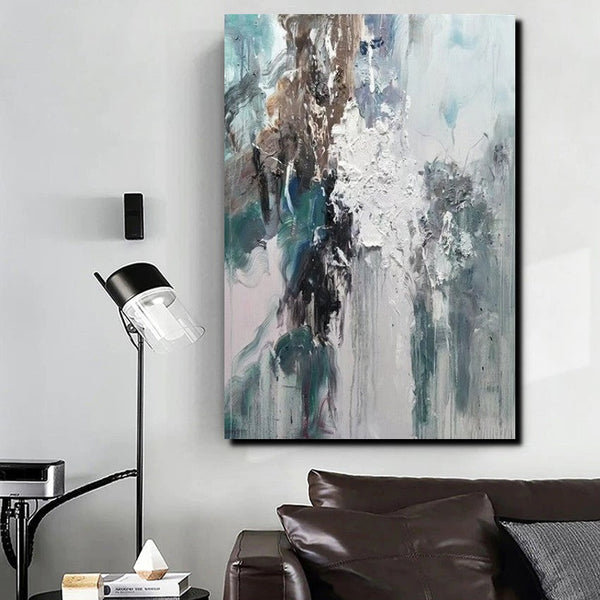 Living Room Abstract Paintings, Large Acrylic Canvas Paintings, Large Wall Art Ideas, Impasto Painting, Blue Modern Abstract Painting-LargePaintingArt.com