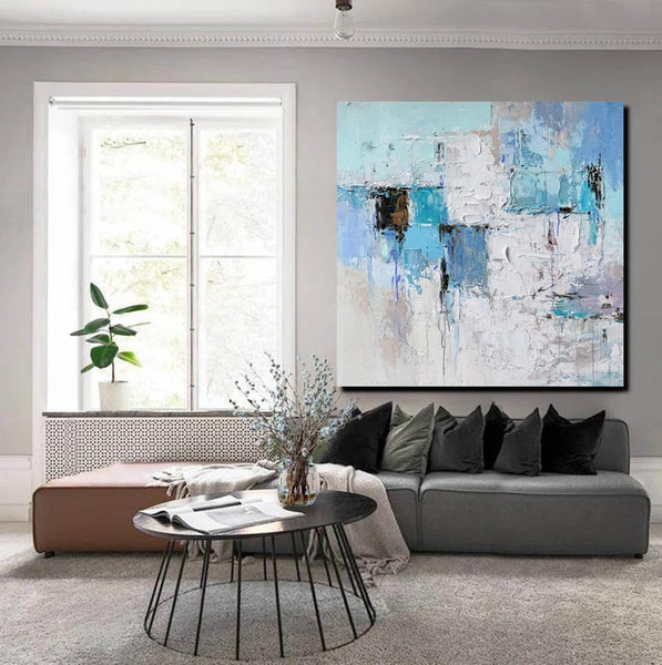 Simple Modern Paintings, Bedroom Abstract Paintings, Blue Abstract Contemporary Art, Acrylic Painting on Canvas, Hand Painted Canvas Art-LargePaintingArt.com
