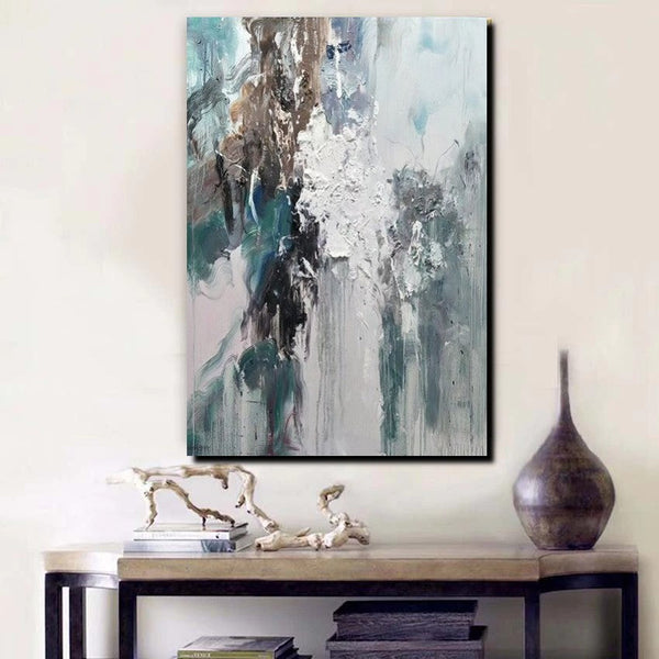 Living Room Abstract Paintings, Large Acrylic Canvas Paintings, Large Wall Art Ideas, Impasto Painting, Blue Modern Abstract Painting-LargePaintingArt.com