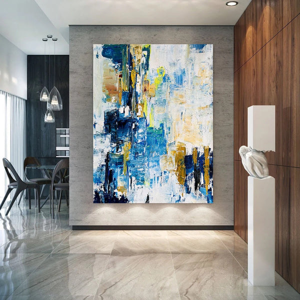 Living Room Abstract Paintings, Blue Modern Abstract Painting, Large Acrylic Canvas Paintings, Large Wall Art Ideas, Impasto Painting-LargePaintingArt.com