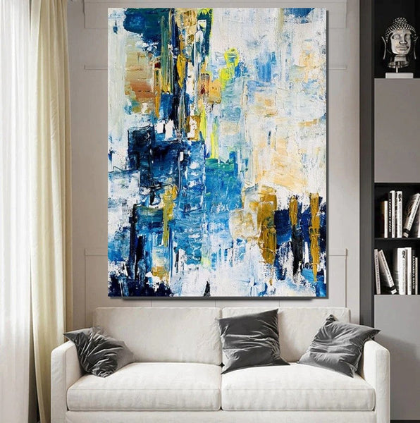 Living Room Abstract Paintings, Blue Modern Abstract Painting, Large Acrylic Canvas Paintings, Large Wall Art Ideas, Impasto Painting-LargePaintingArt.com
