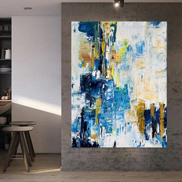 Living Room Abstract Paintings, Blue Modern Abstract Painting, Large Acrylic Canvas Paintings, Large Wall Art Ideas, Impasto Painting-LargePaintingArt.com