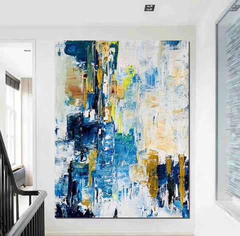 Living Room Abstract Paintings, Blue Modern Abstract Painting, Large Acrylic Canvas Paintings, Large Wall Art Ideas, Impasto Painting-LargePaintingArt.com