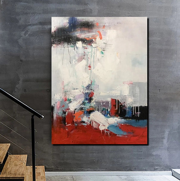 Simple Wall Art Ideas, Red Modern Abstract Painting, Dining Room Abstract Paintings, Buy Art Online, Large Acrylic Canvas Paintings-LargePaintingArt.com