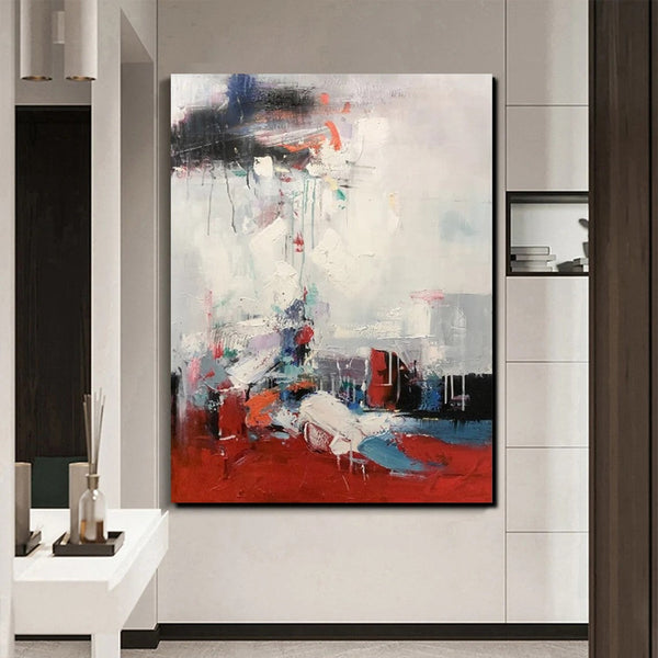 Simple Wall Art Ideas, Red Modern Abstract Painting, Dining Room Abstract Paintings, Buy Art Online, Large Acrylic Canvas Paintings-LargePaintingArt.com