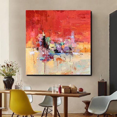 Simple Canvas Paintings, Dining Room Modern Paintings, Red Abstract Contemporary Art, Acrylic Painting on Canvas, Heavy Texture Paintings-LargePaintingArt.com