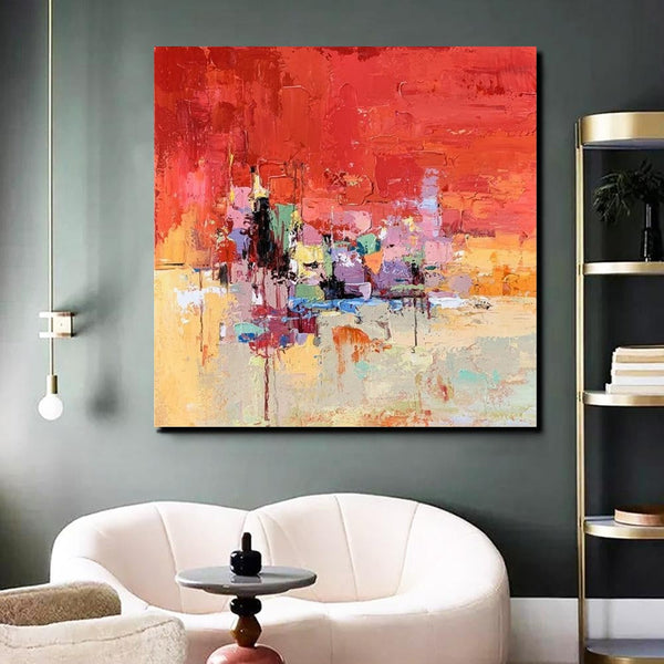 Simple Canvas Paintings, Dining Room Modern Paintings, Red Abstract Contemporary Art, Acrylic Painting on Canvas, Heavy Texture Paintings-LargePaintingArt.com