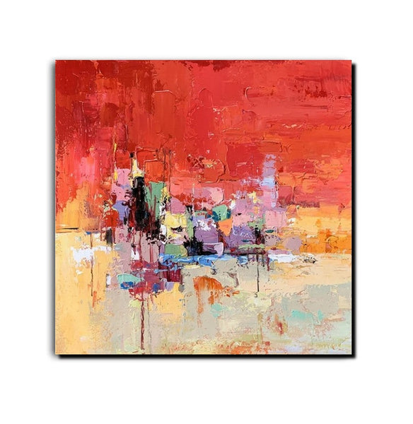 Simple Canvas Paintings, Dining Room Modern Paintings, Red Abstract Contemporary Art, Acrylic Painting on Canvas, Heavy Texture Paintings-LargePaintingArt.com