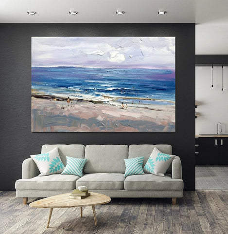 Canvas Paintings Behind Sofa, Landscape Painting for Living Room, Large Paintings on Canvas, Seashore Beach Painting, Heavy Texture Paintings-LargePaintingArt.com