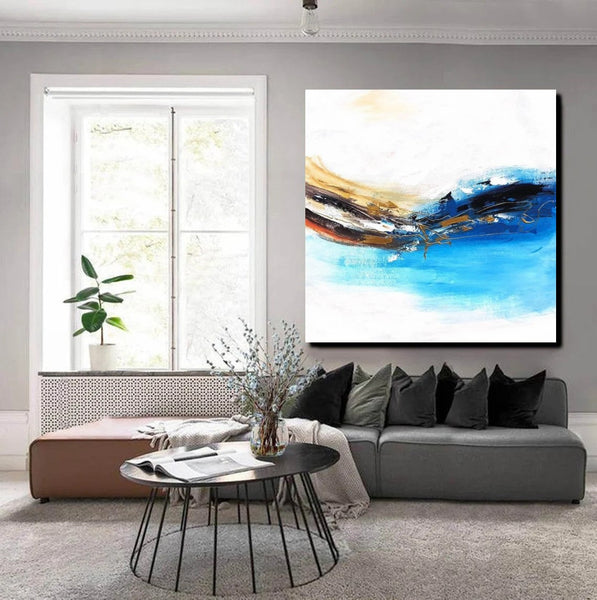Simple Abstract Paintings, Bedroom Modern Paintings, Modern Contemporary Art, Acrylic Painting on Canvas, Blue Canvas Painting-LargePaintingArt.com