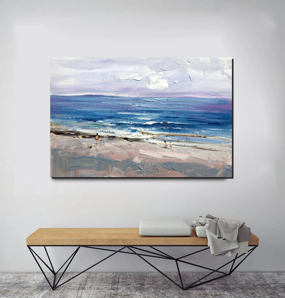 Canvas Paintings Behind Sofa, Landscape Painting for Living Room, Large Paintings on Canvas, Seashore Beach Painting, Heavy Texture Paintings-LargePaintingArt.com