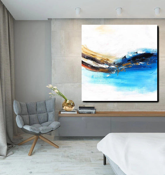Simple Abstract Paintings, Bedroom Modern Paintings, Modern Contemporary Art, Acrylic Painting on Canvas, Blue Canvas Painting-LargePaintingArt.com