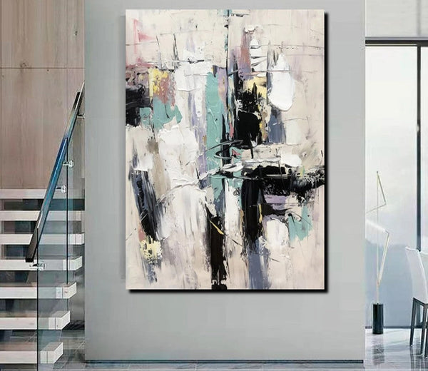 Contemporary Modern Art, Living Room Abstract Art Ideas, Black and White Impasto Paintings, Buy Wall Art Online, Palette Knife Abstract Paintings-LargePaintingArt.com