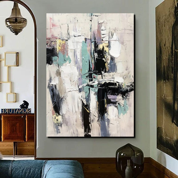 Contemporary Modern Art, Living Room Abstract Art Ideas, Black and White Impasto Paintings, Buy Wall Art Online, Palette Knife Abstract Paintings-LargePaintingArt.com