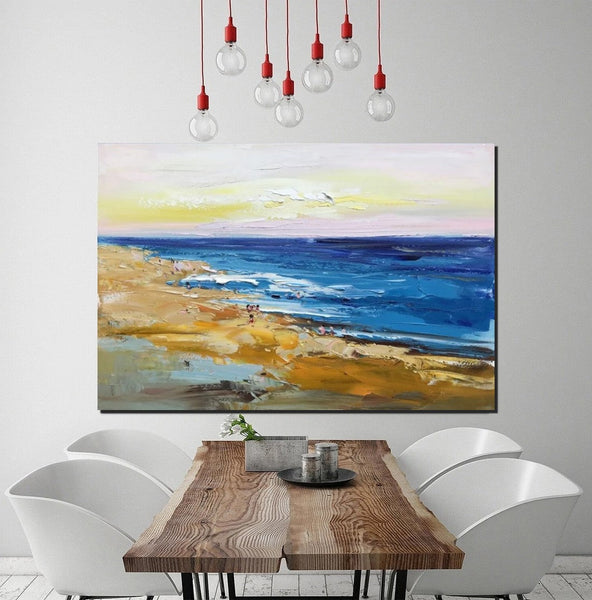 Large Paintings Behind Sofa, Landscape Painting for Living Room, Acrylic Paintings on Canvas, Heavy Texture Painting, Seashore Beach Painting-LargePaintingArt.com