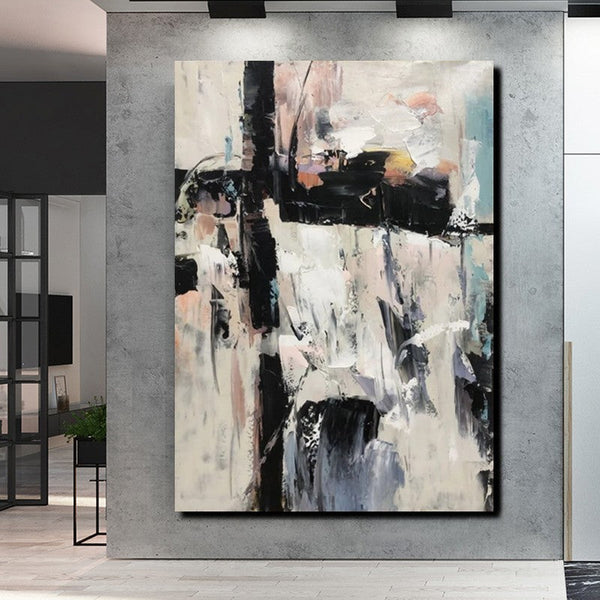 Black and White Impasto Paintings, Contemporary Modern Art, Bedroom Abstract Art Ideas, Buy Wall Art Online, Palette Knife Abstract Paintings-LargePaintingArt.com