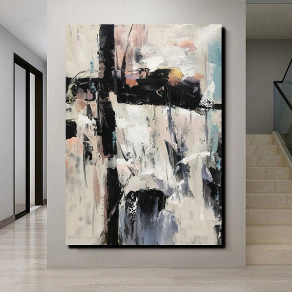 Black and White Impasto Paintings, Contemporary Modern Art, Bedroom Abstract Art Ideas, Buy Wall Art Online, Palette Knife Abstract Paintings-LargePaintingArt.com