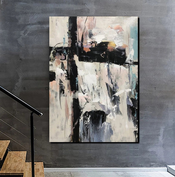Black and White Impasto Paintings, Contemporary Modern Art, Bedroom Abstract Art Ideas, Buy Wall Art Online, Palette Knife Abstract Paintings-LargePaintingArt.com