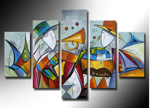 Extra Large Wall Art Paintings, 5 Piece Abstract Painting, Simple Canvas Painting, Music Paintings, Modern Acrylic Paintings-LargePaintingArt.com