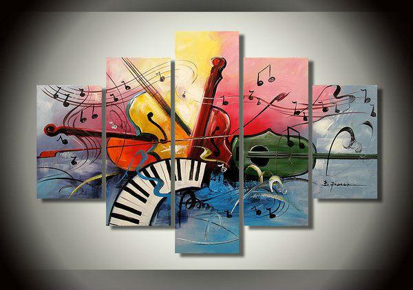 Abstract Canvas Painting, Large Paintings for Living Room, Acrylic Painting on Canvas, 5 Piece Canvas Painting, Music Painting, Violin Painting-LargePaintingArt.com