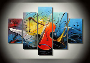 Modern Abstract Painting, Violin Painting, Music Paintings, 5 Piece Abstract Art, Bedroom Abstract Painting, Large Painting on Canvas-LargePaintingArt.com