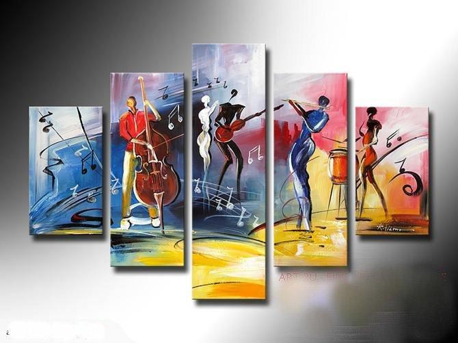 5 Piece Abstract Painting, Large Painting on Canvas, Cellist Painting, Flute Player, Drummer Painting, Modern Acylic Paintings, Buy Paintings Online-LargePaintingArt.com