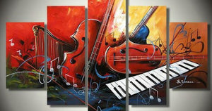 Music Abstract Painting, Electronic Organ Painting, Violin Painting, Harp, 5 Piece Abstract Painting-LargePaintingArt.com