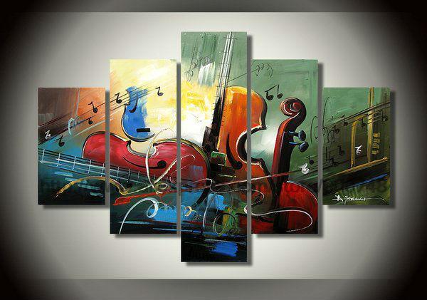 5 Piece Abstract Art Painting, Cello Painting, Modern Acrylic Painting, Violin Painting, Bedroom Abstract Paintings-LargePaintingArt.com