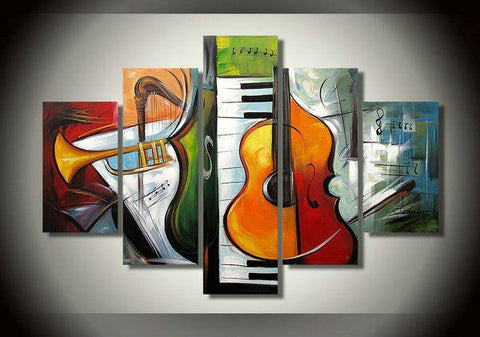 Violin Painting, Music Painting, 5 Piece Abstract Wall Art Paintings, Extra Large Wall Paintings on Canvas, Living Room Modern Art-LargePaintingArt.com