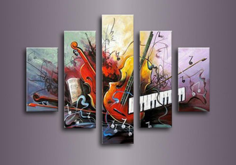 Guitar Painting, Violin Painting, Electronic Organ Painting, 5 Piece Modern Wall Art, Extra Large Art-LargePaintingArt.com