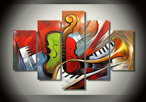Music Painting, Simple Modern Painting, Living Room Paintings, 5 Piece Modern Wall Art Paintings, Extra Large Painting on Canvas-LargePaintingArt.com