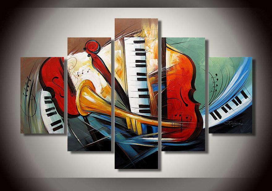 Electronic Organ Painting, Horn, Violin Painting, 5 Piece Modern Wall Art, Extra Large Painting-LargePaintingArt.com