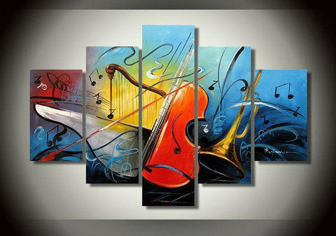 Abstract Painting, Electronic organ Painting, Violin Painting, Harp, 5 Piece Abstract Wall Art-LargePaintingArt.com