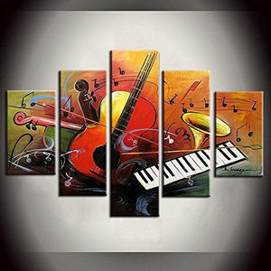 5 Piece Canvas Art Paintings, Violin Musical Instruction Painting, Abstract Canvas Painting, Electronic Organ Painting, Modern Paintings-LargePaintingArt.com