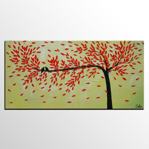 Abstract Art Painting, Love Birds Painting, Framed Artwork for Sale, Dining Room Wall Art, Canvas Art-LargePaintingArt.com