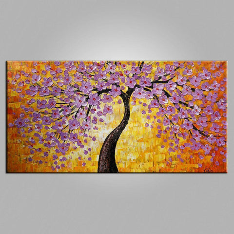 Texture Wall Art, Contemporary Art, Tree Painting, Acrylic Paintings, Flower Painting, Bedroom Wall Art, Heavy Texture Painting-LargePaintingArt.com
