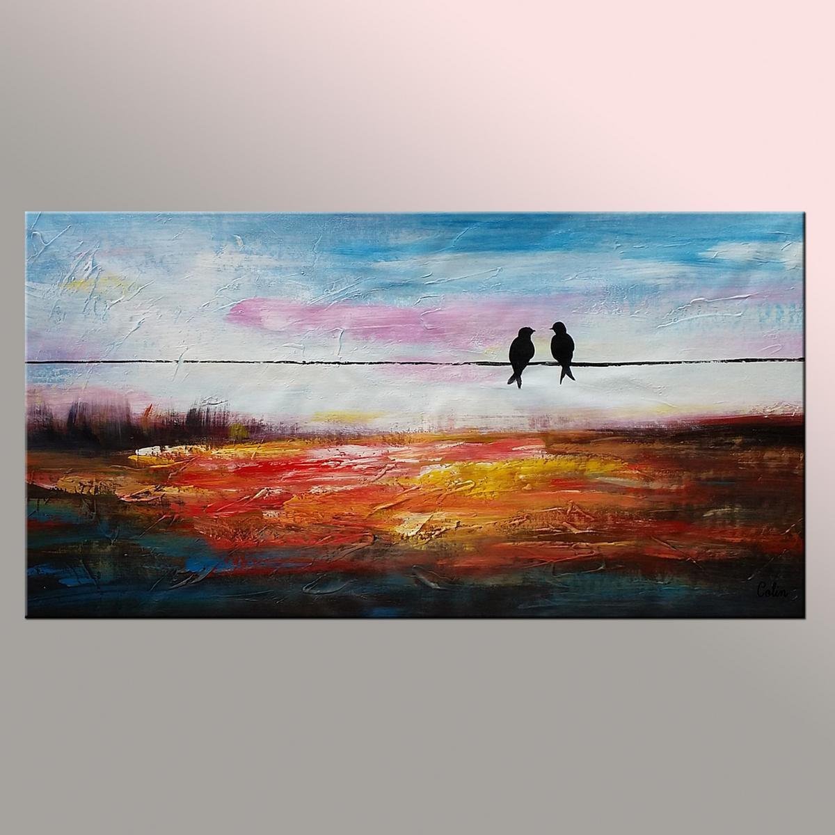 Contemporary Abstract Artwork, Wall Art, Modern Art, Love Birds Painting, Painting for Sale, Abstract Art Painting-LargePaintingArt.com