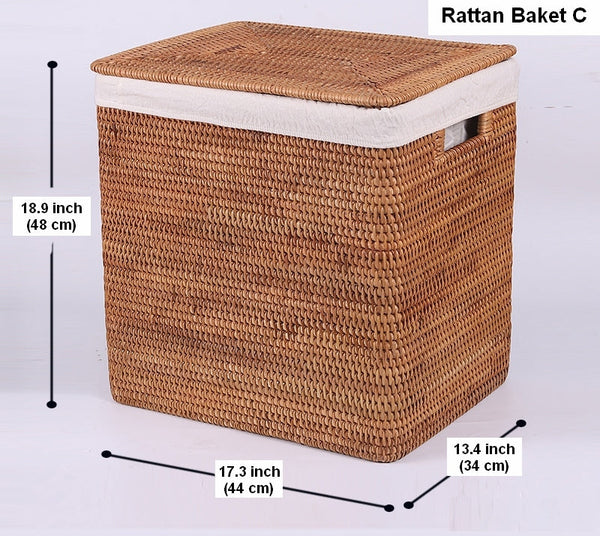 Rectangular Storage Baskets, Large Brown Rattan Storage Baskets, Storage Baskets for Bathroom, Storage Basket with Lid, Storage Baskets for Clothes-LargePaintingArt.com