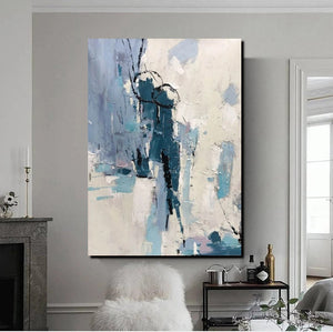 Living Room Abstract Paintings, Hand Painted Canvas Paintings, Large Wall Art Ideas, Heavy Texture Painting, Blue Modern Abstract Painting-LargePaintingArt.com