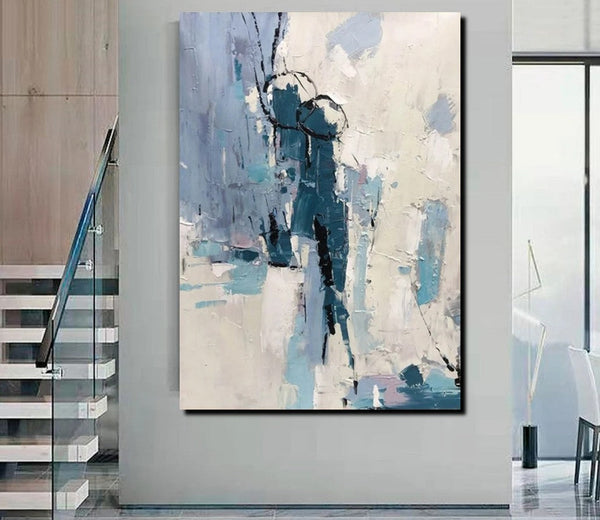 Living Room Abstract Paintings, Hand Painted Canvas Paintings, Large Wall Art Ideas, Heavy Texture Painting, Blue Modern Abstract Painting-LargePaintingArt.com