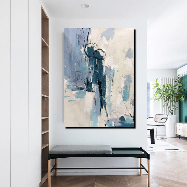 Living Room Abstract Paintings, Hand Painted Canvas Paintings, Large Wall Art Ideas, Heavy Texture Painting, Blue Modern Abstract Painting-LargePaintingArt.com