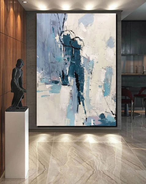 Living Room Abstract Paintings, Hand Painted Canvas Paintings, Large Wall Art Ideas, Heavy Texture Painting, Blue Modern Abstract Painting-LargePaintingArt.com